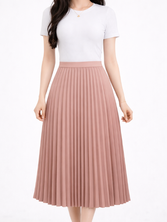Jupe midi plissée élégante à taille fluide