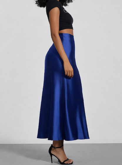 Jupe midi satinée à coupe fluide