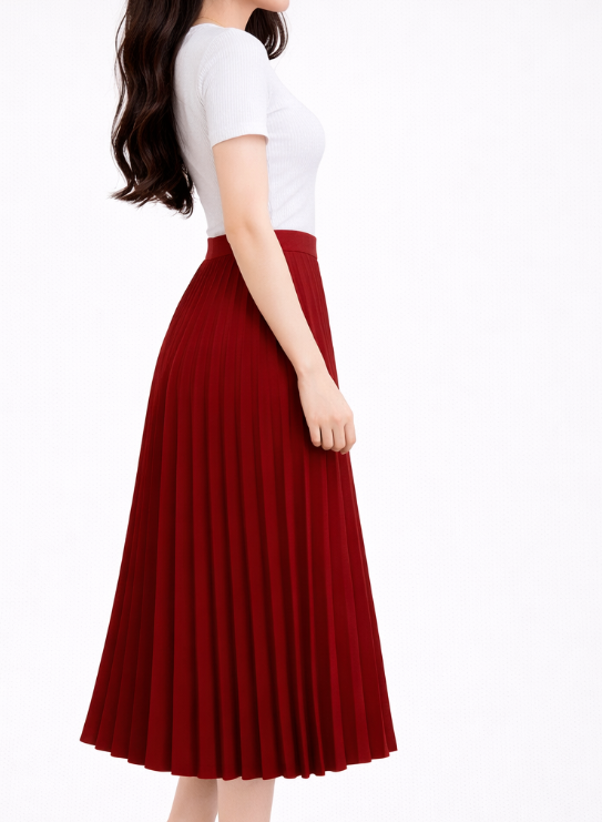 Jupe midi plissée élégante à taille fluide