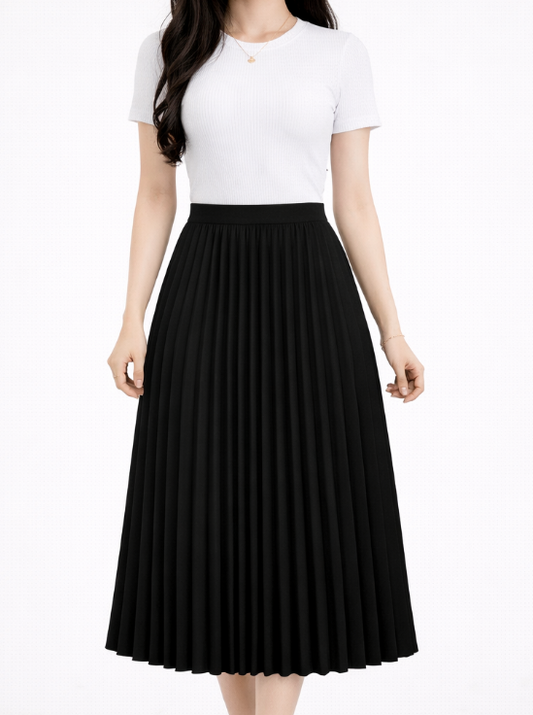 Jupe midi plissée élégante à taille fluide