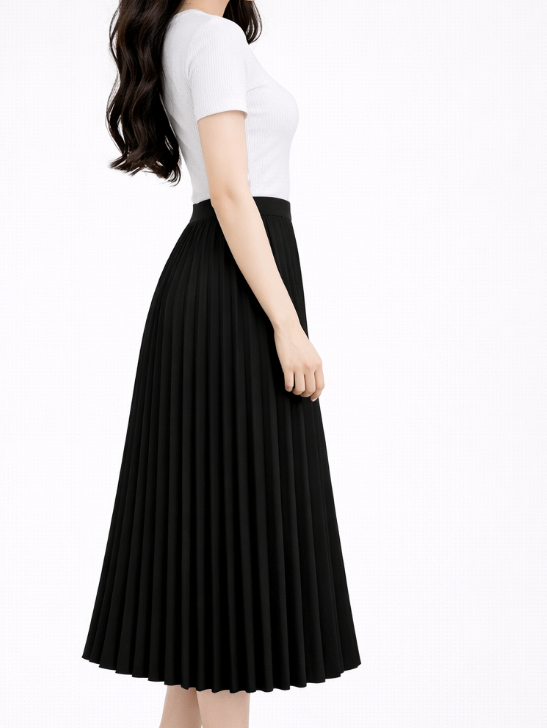 Jupe midi plissée élégante à taille fluide