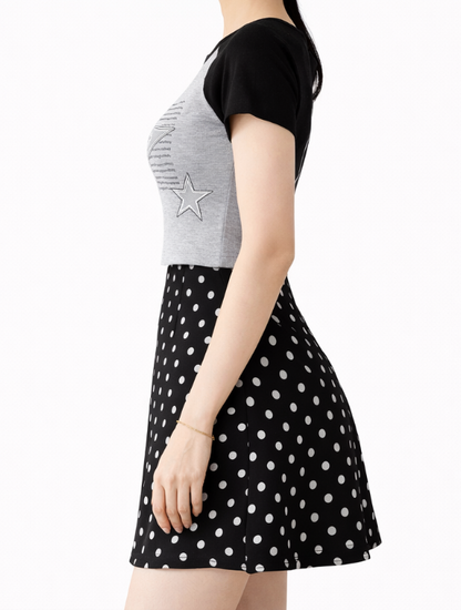 Jupe courte à pois taille haute