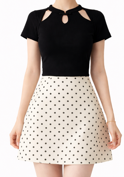 Jupe courte à pois taille haute