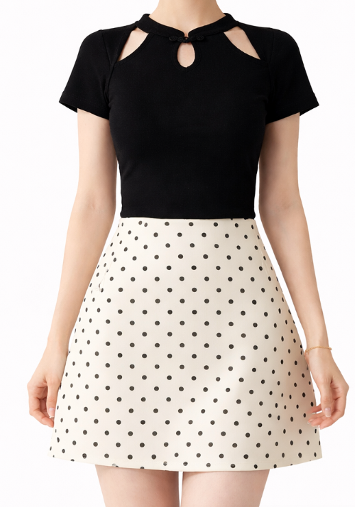 Jupe courte à pois taille haute