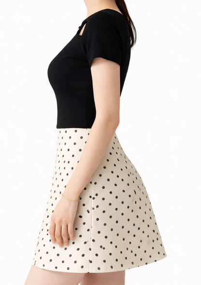 Jupe courte à pois taille haute