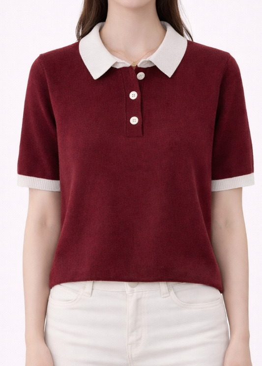 Top en maille à col polo avec détails contrastés