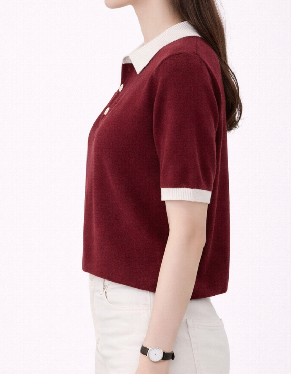 Top en maille à col polo avec détails contrastés
