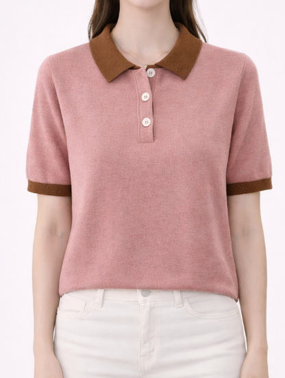 Top en maille à col polo avec détails contrastés