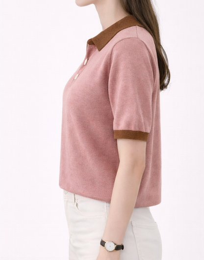 Top en maille à col polo avec détails contrastés