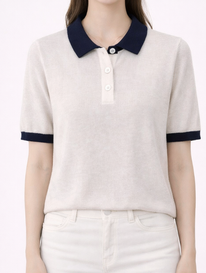 Top en maille à col polo avec détails contrastés
