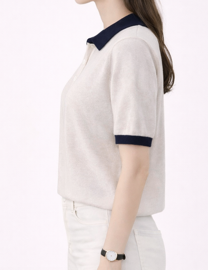 Top en maille à col polo avec détails contrastés