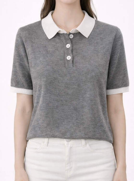 Top en maille à col polo avec détails contrastés