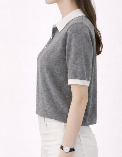 Top en maille à col polo avec détails contrastés