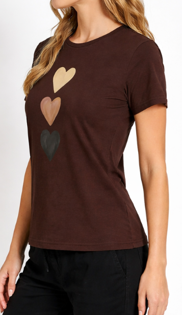T-shirt à imprimé cœur et col rond