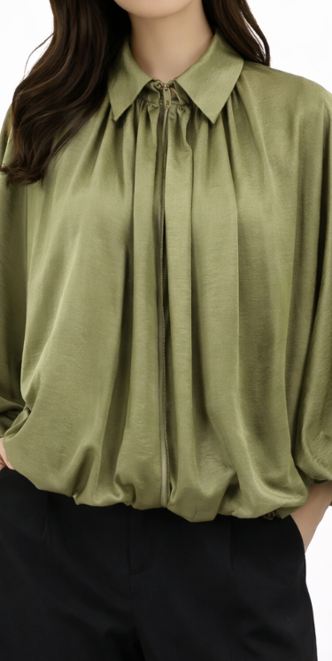 Veste fluide à manches ballon avec fermeture zippée