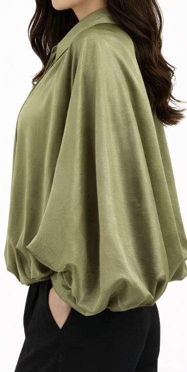 Veste fluide à manches ballon avec fermeture zippée