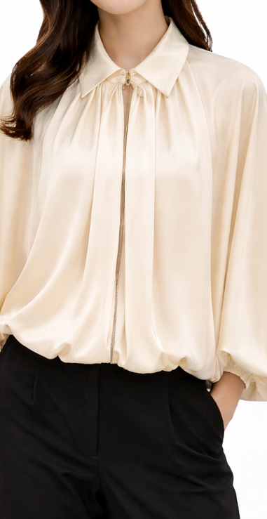 Veste fluide à manches ballon avec fermeture zippée