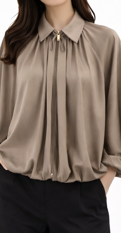 Veste fluide à manches ballon avec fermeture zippée