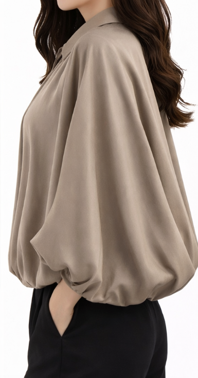 Veste fluide à manches ballon avec fermeture zippée