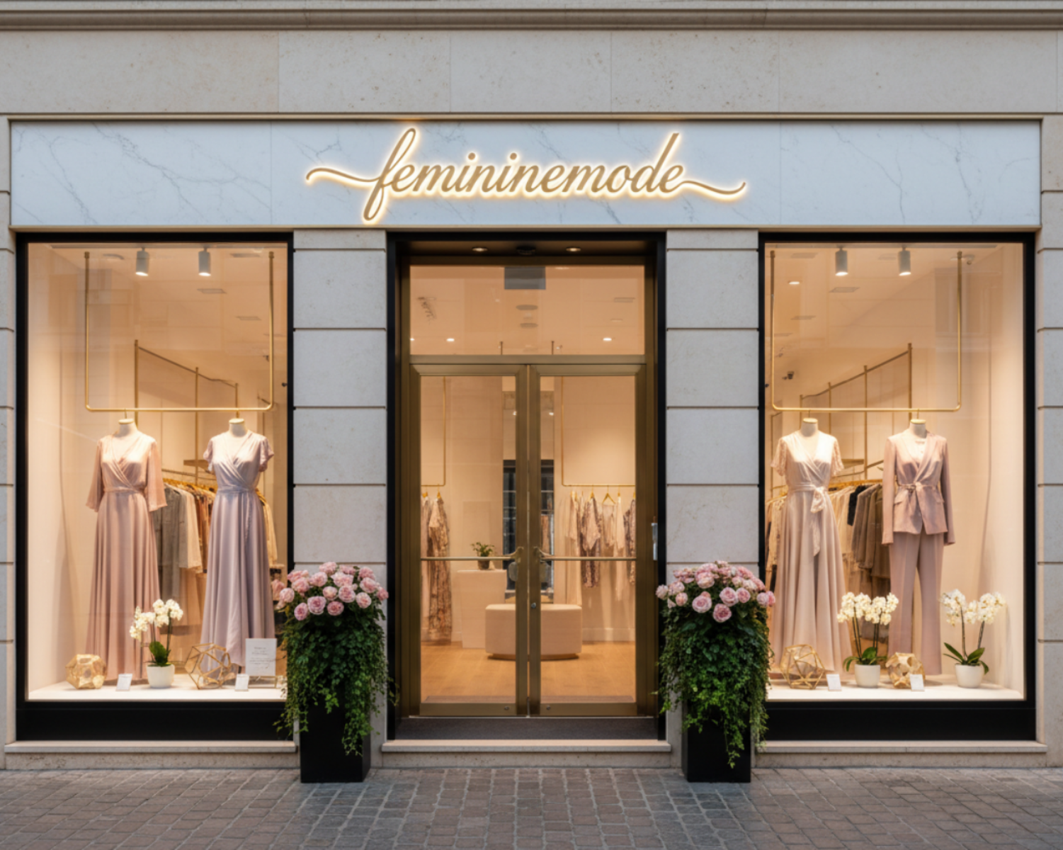 winkel gevel met femininemode er op